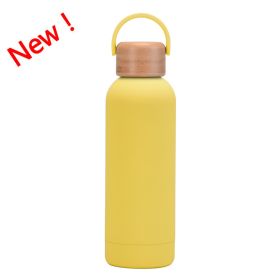 500ml Small Mouth Vacuum Cup Portable Handle Bamboo Wood Cover Water Cup Water Bottle (Option: Lemon Yellow New Color-500ml)