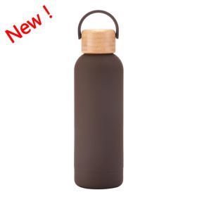 500ml Small Mouth Vacuum Cup Portable Handle Bamboo Wood Cover Water Cup Water Bottle (Option: Dark Coffee Color-500ml)